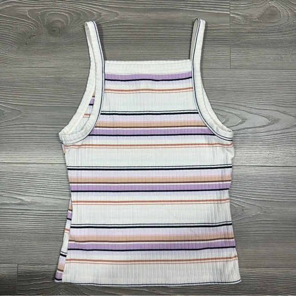 Mudd Square Neck Ribbed Pastel Striped Tank Top Size M - Picture 4 of 6